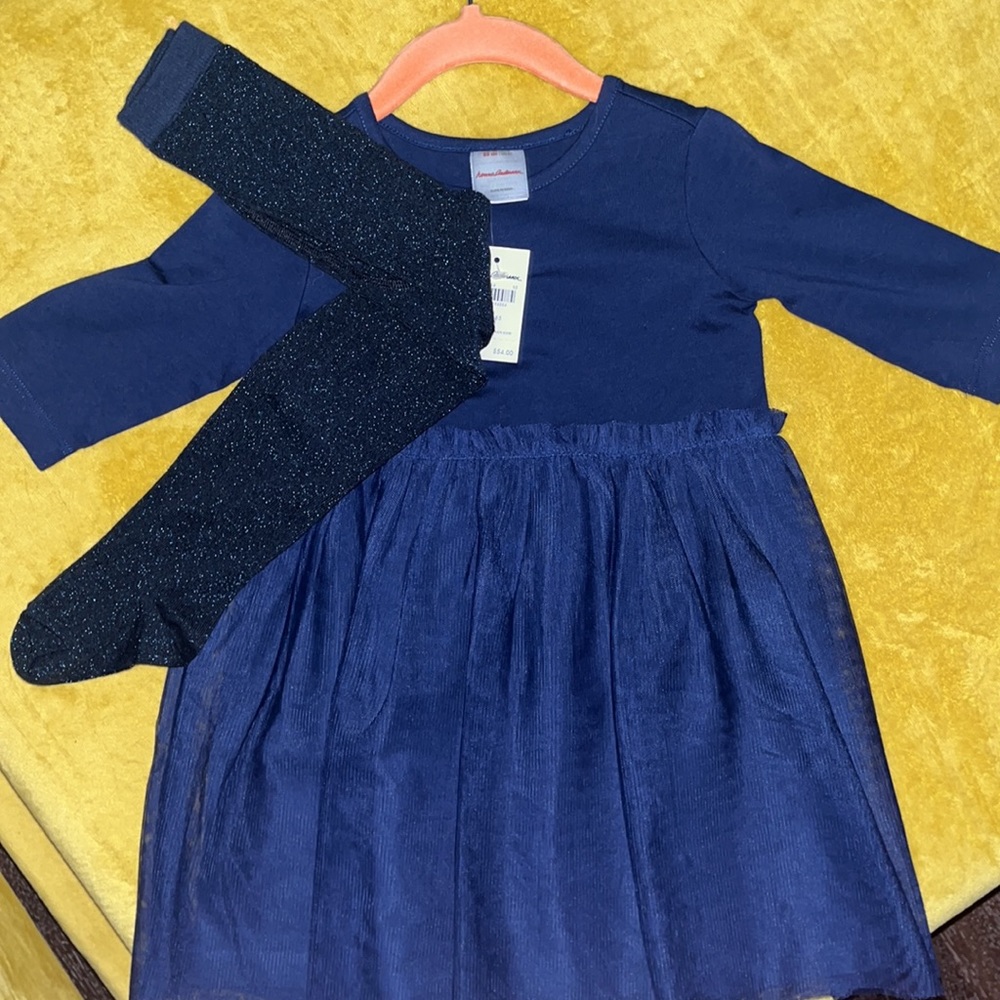 Hanna Andersson little girls tulle dress w/ glitter tights.